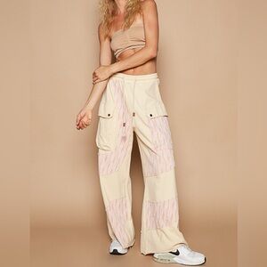 POL Crochet Contrast Drawstring Wide Leg Pants